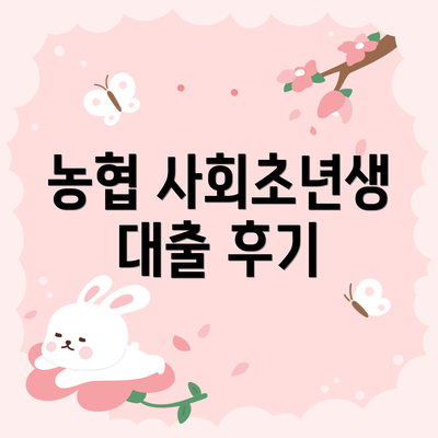 농협 사회초년생 대출 후기