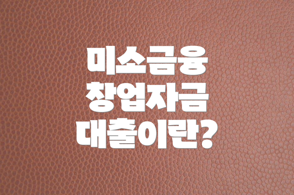 미소금융 창업자금 대출이란?
