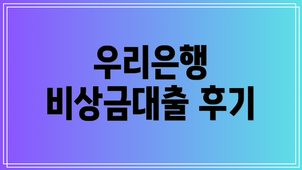 우리은행 비상금대출 후기