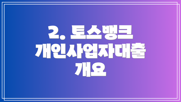 2. 토스뱅크 개인사업자대출 개요