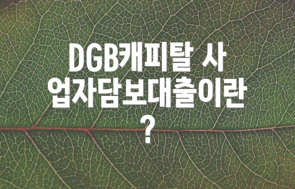 DGB캐피탈 사업자담보대출이란?